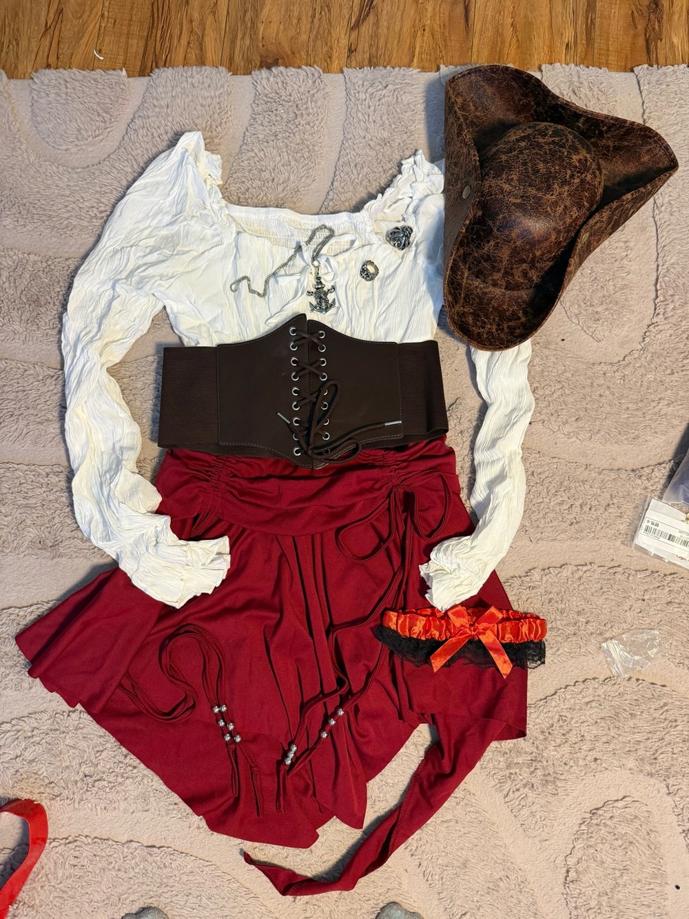 Pirate-Inspired Red Skirt & White Peasant Top Set